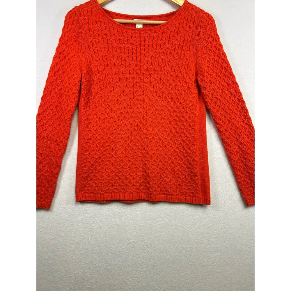 J‎ Crew Orange Textured Knit Crew Neck Sweater Size Small Cotton